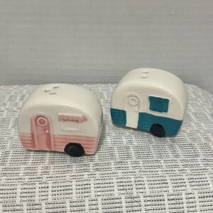 Ceramic Camper Salt and Pepper Shakers - Pink and Blue